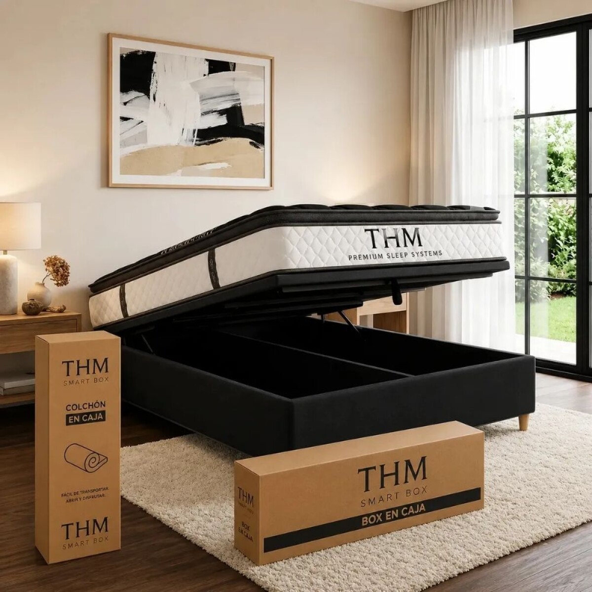 Sommier Queen Thm Iridium Hybrid Con Baúl 160x200 Cm - NEGRO 