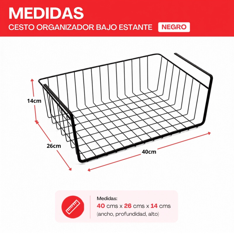 Cesto organizador bajo estante 40x26x14 NEGRO
