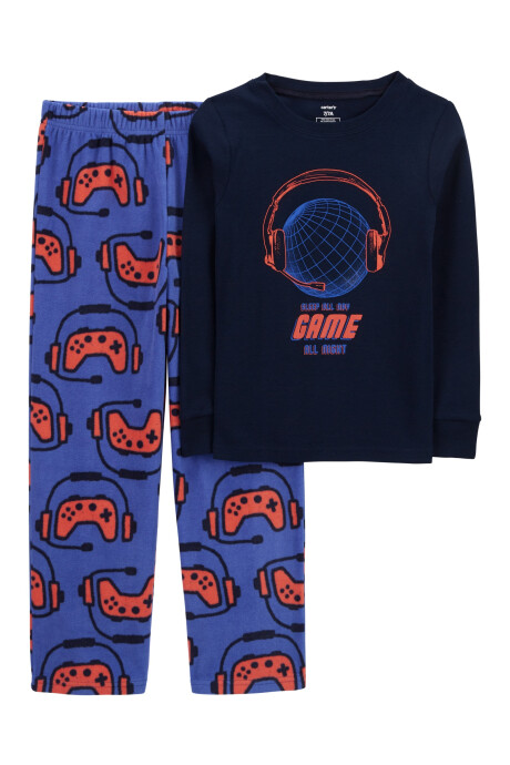 Pijama dos piezas, pantalón micropolar y remera de algodón, diseño juegos Sin color
