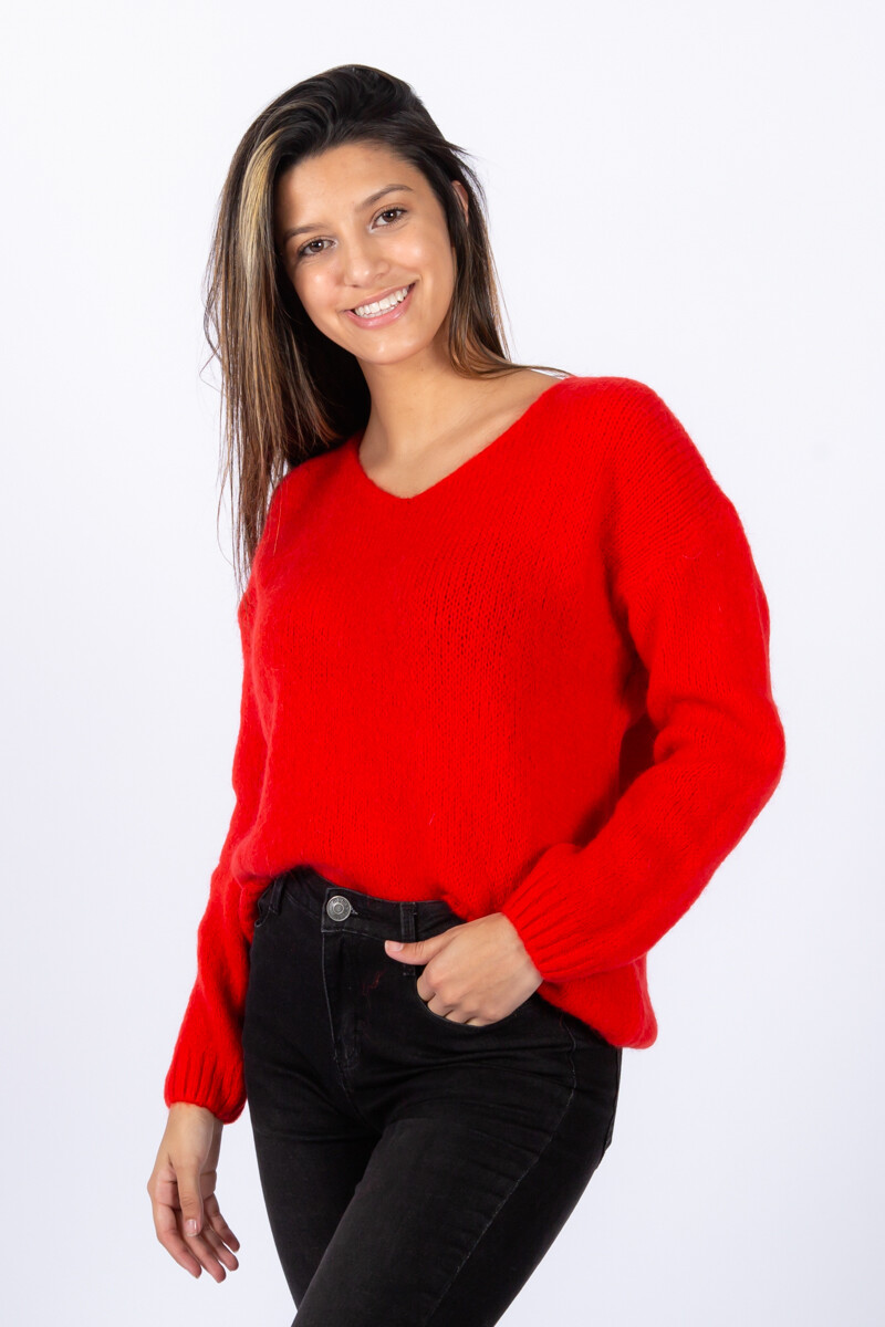 Sweater escote v irregular Rojo