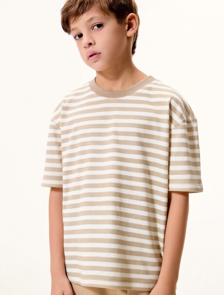 CAMISETA MANGA CORTA INFANTIL DE RAYAS BEIGE
