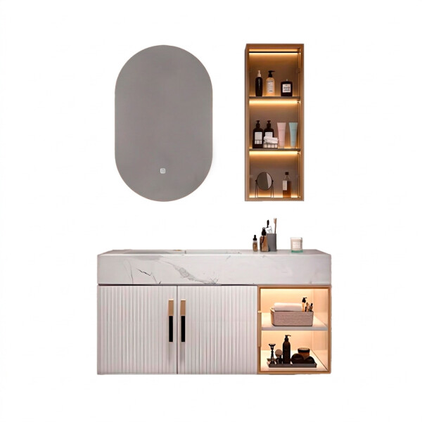 CONJUNTO DE BAÑO HABITARE MODELO LT3001-80 / MUEBLE + BACHA + ESPEJO C/ LUZ LED - 80 cm Conjunto De Baño Habitare Modelo Lt3001-80 / Mueble + Bacha + Espejo C/ Luz Led - 80 Cm