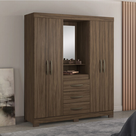 ROPERO 4 PUERTAS 3 CAJONES GUARDARROPA ARMARIO PLACARD CLOSET CON ESPEJO Y ESPACIO DE TOCADOR MARRON