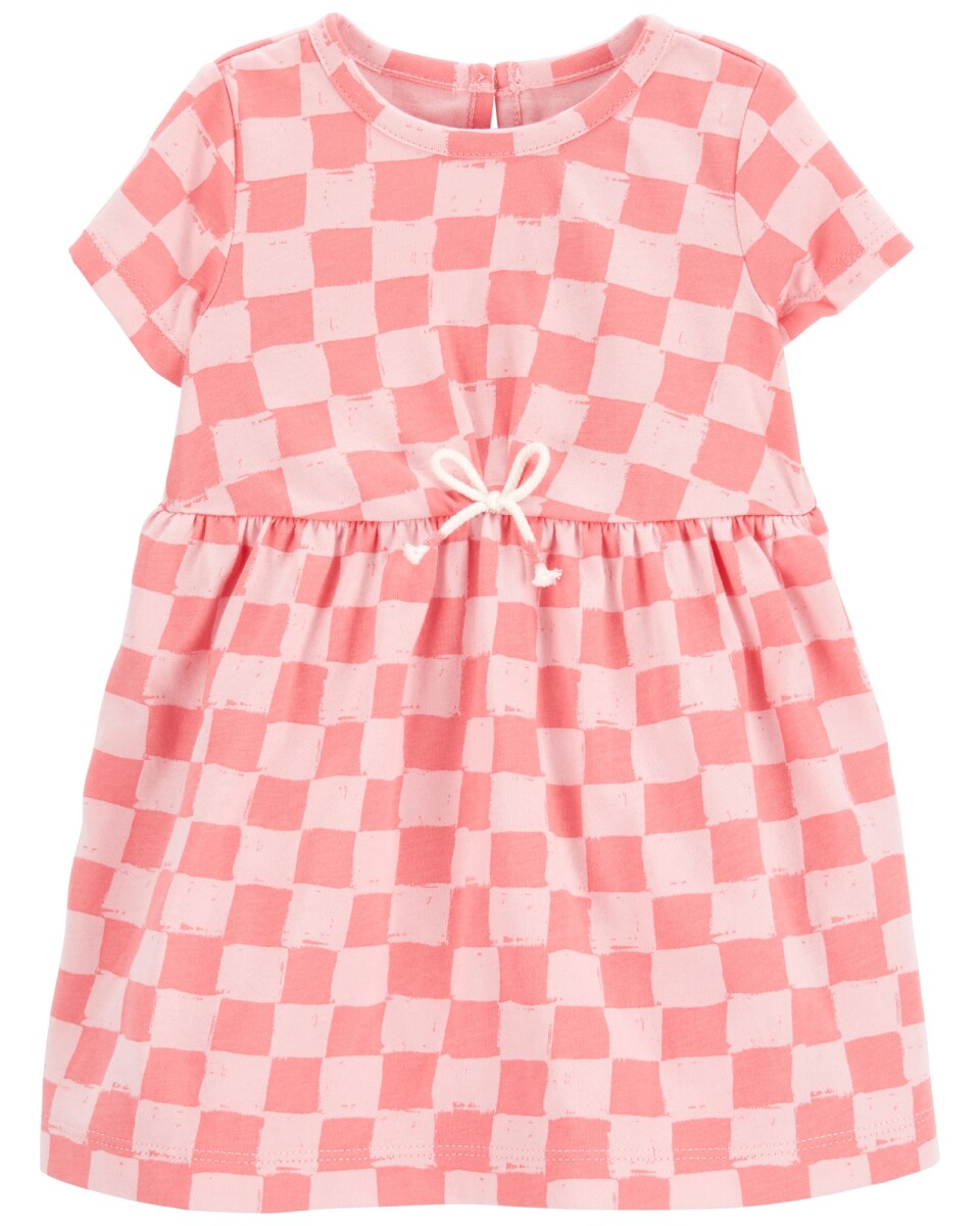 Vestido de algodón, con lazo, diseño a cuadros 