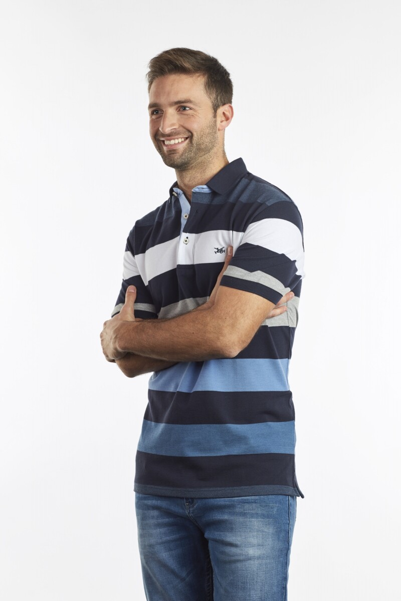 REMERA POLO RAYADA - Azul 