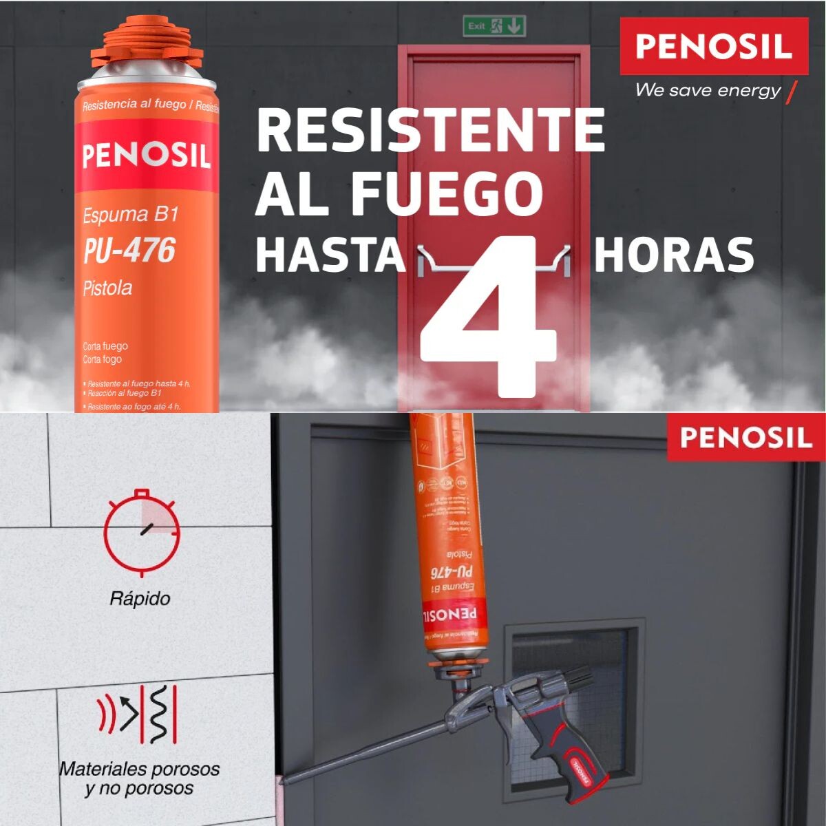 ESPUMA IGNIFUGA 750ML (PU-476) PENOSIL Espuma corta fuego Espuma Ignifuga 750ml (pu-476) Penosil Espuma Corta Fuego