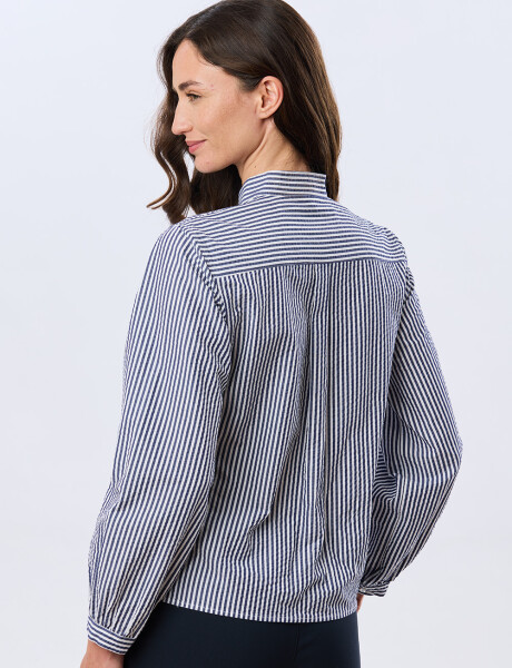 CAMISA RAYADA CON FRUNCES Azul