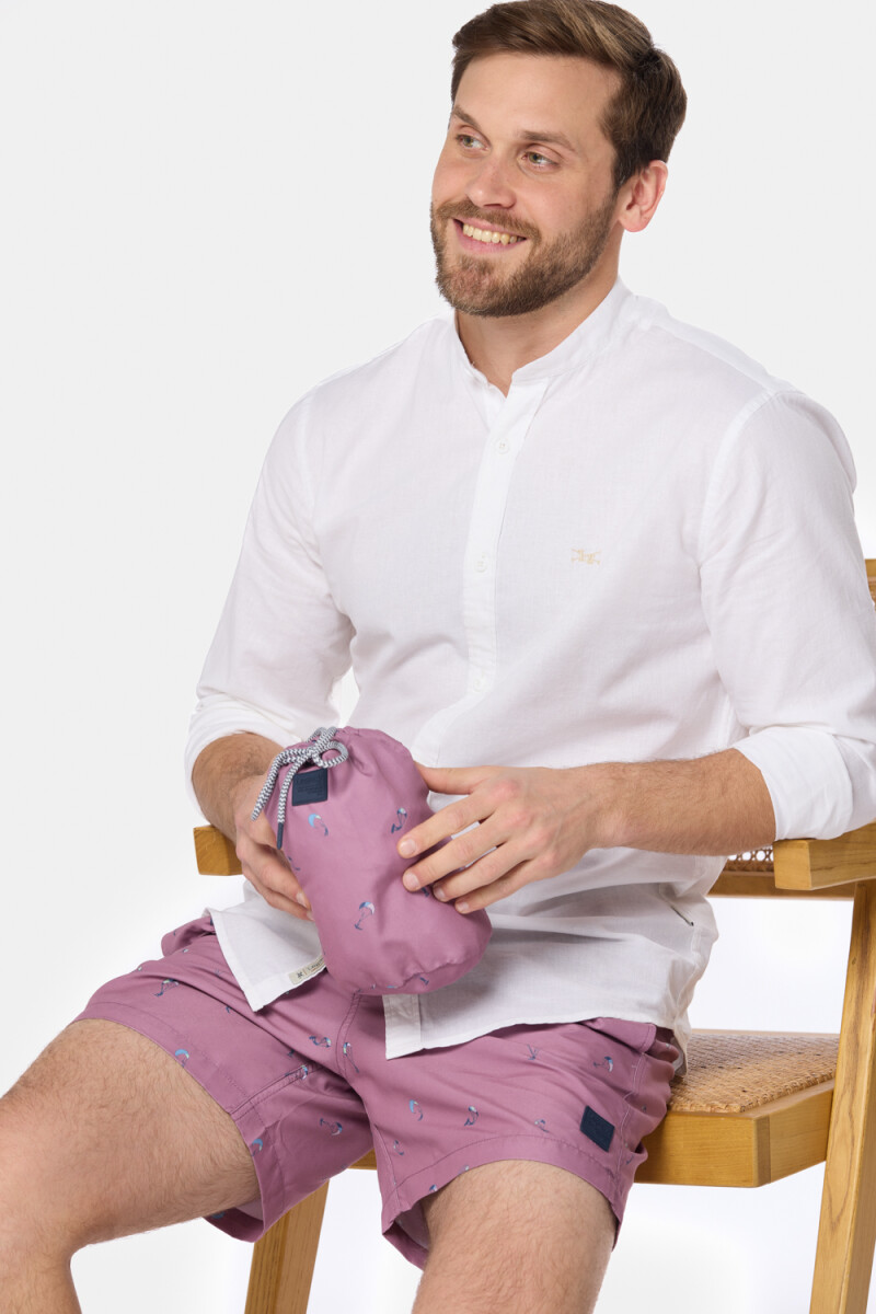 SHORT DE BAÑO ESTAMPADO - Rosado 