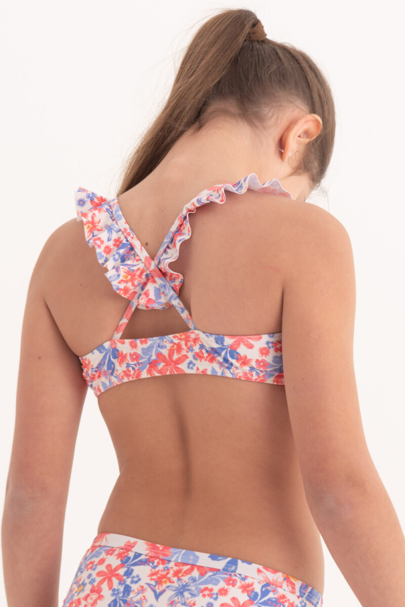 Bombacha bikini con volados Flores Crema