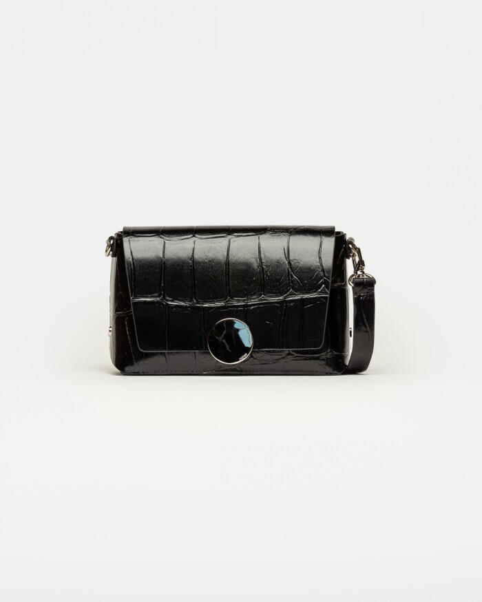 Bandolera Oasis en cuero grabado big croco Negro