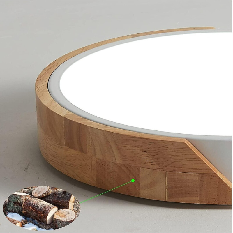 Luminaria Plafon Led Diám 30cm Metal Y Madera Luz cálida Blanco