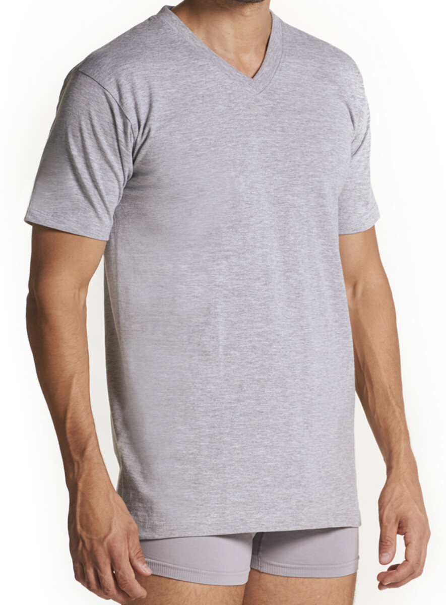 Camiseta con escote en v - Gris 