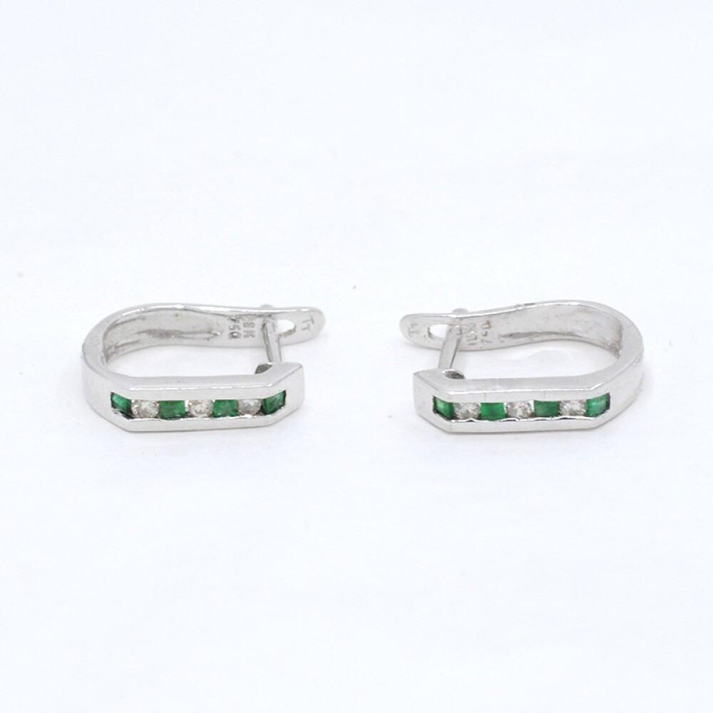 Caravanas En Oro 18K Blanco, Brillantes Y Esmeraldas Caravanas En Oro 18K Blanco, Brillantes Y Esmeraldas
