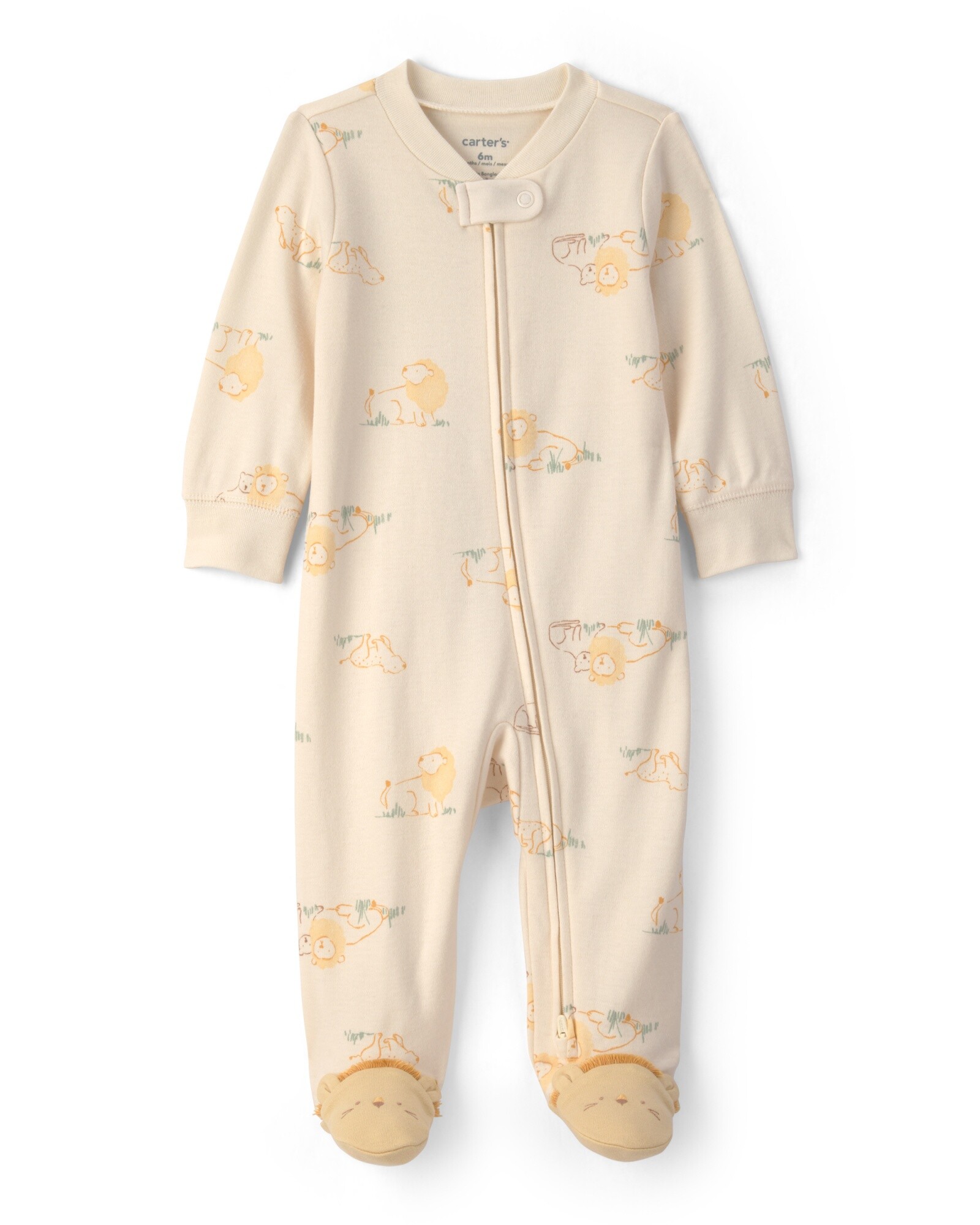 Pijama una pieza de algodón, con pie, crema, diseño leones Sin color