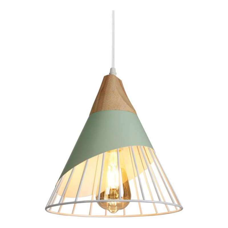 Lampara Nordica Conica Metal Y Madera Columbus Verde