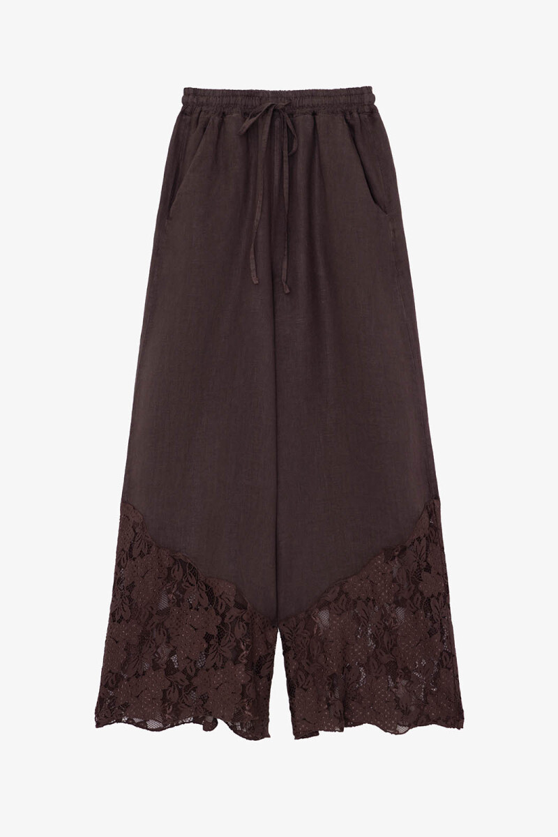 PANT LINO ENCAJE Marron
