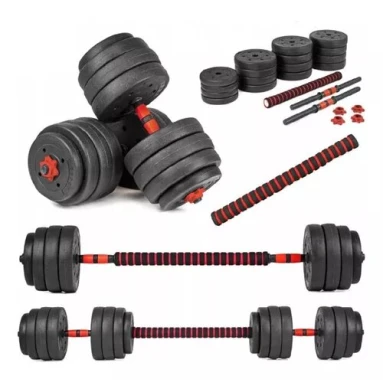 Set de 2 Mancuernas + Barra 3 en 1 + 25 kg en pesas Randers Set de 2 Mancuernas + Barra 3 en 1 + 25 kg en pesas Randers