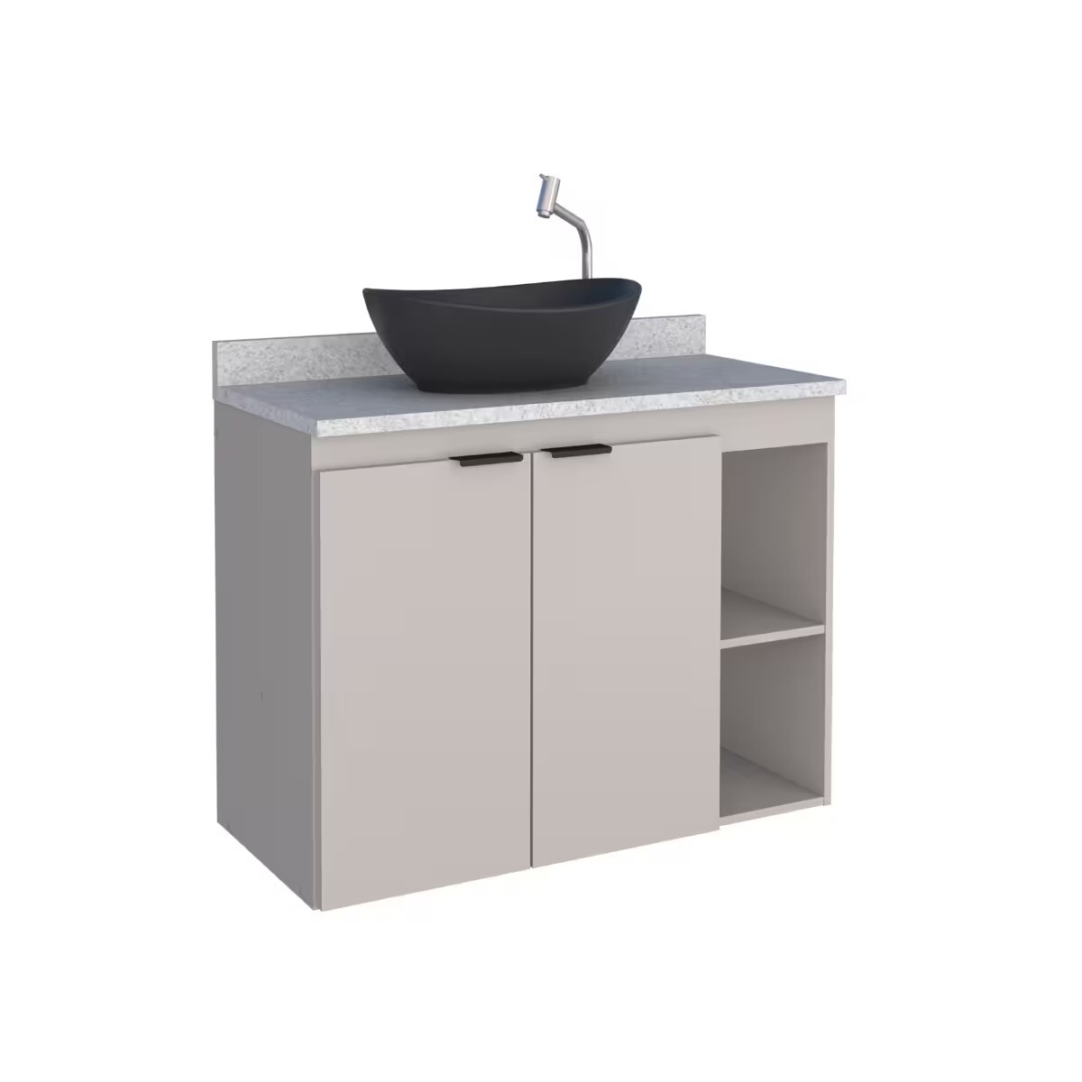 Mueble De Baño Suspendido Aster Beige 80 Cm Mesada Granito Blanco Sin Bacha 