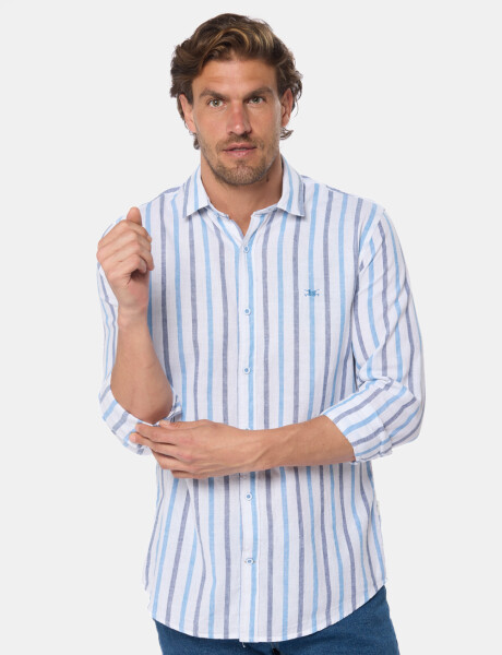 CAMISA DE LINO RAYADA Azul