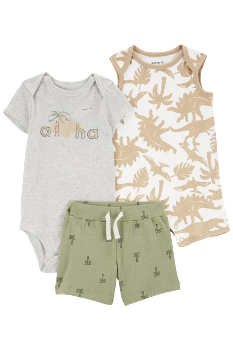 Set tres piezas de algodón, short, monito corto y body estampados Sin color