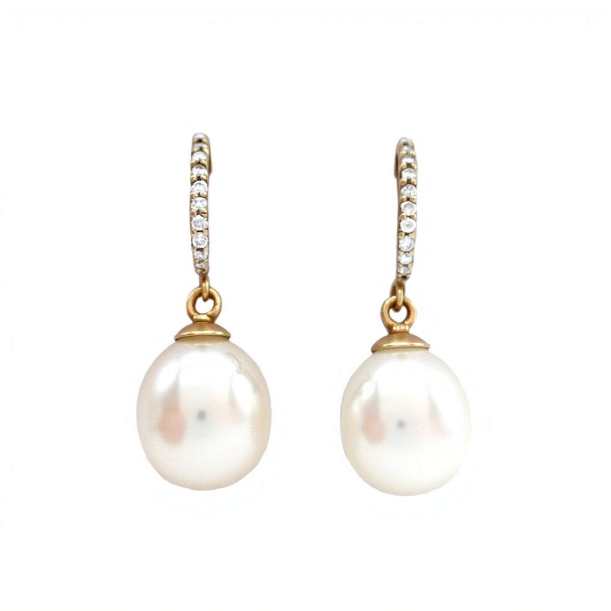 Caravanas Perlas y Zirconia- Oro bajo - Perla de río y Zirconia- CA8215 - conperla 