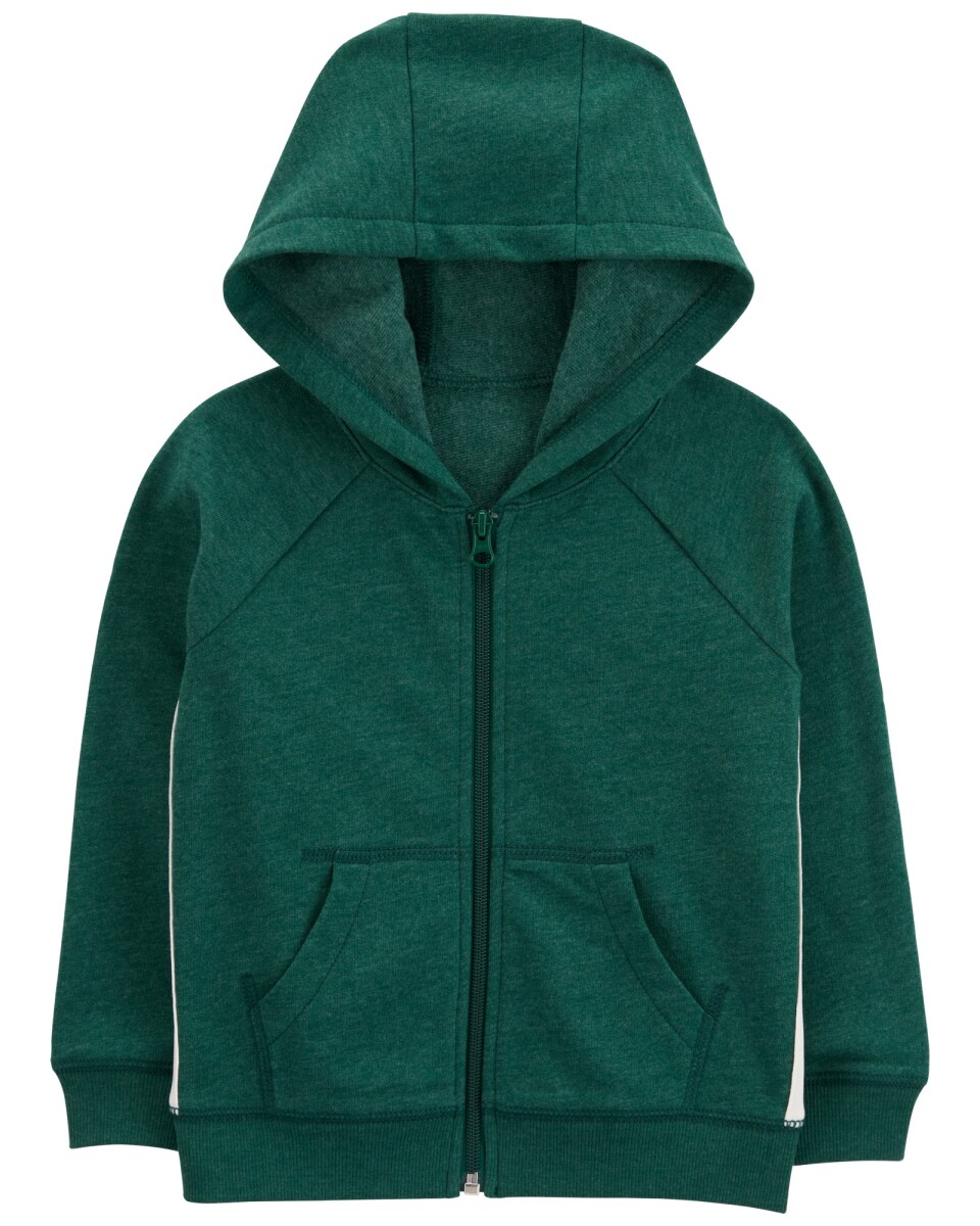 Campera de algodón con felpa, con franjas laterales, verde 