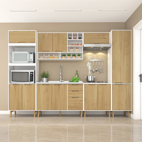Mueble Alacena y Mesada de Cocina con estante en MDP - Madera - Línea Melilla - Blanco Mueble Alacena y Mesada de Cocina con estante en MDP - Madera - Línea Melilla - Blanco