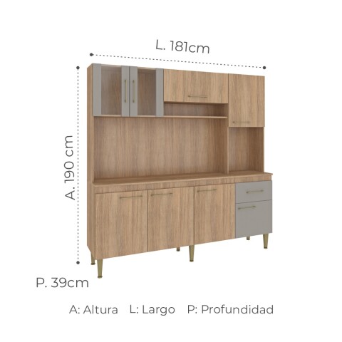 Alacena de cocina 8 puertas 1 cajón con pies en polipropileno regulables 181x29x39x190cm Alacena de cocina 8 puertas 1 cajón con pies en polipropileno regulables 181x29x39x190cm