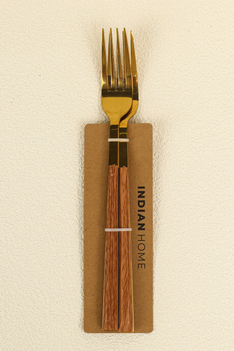 Tenedor Mango Efecto Madera, Set 2pcs Dorado
