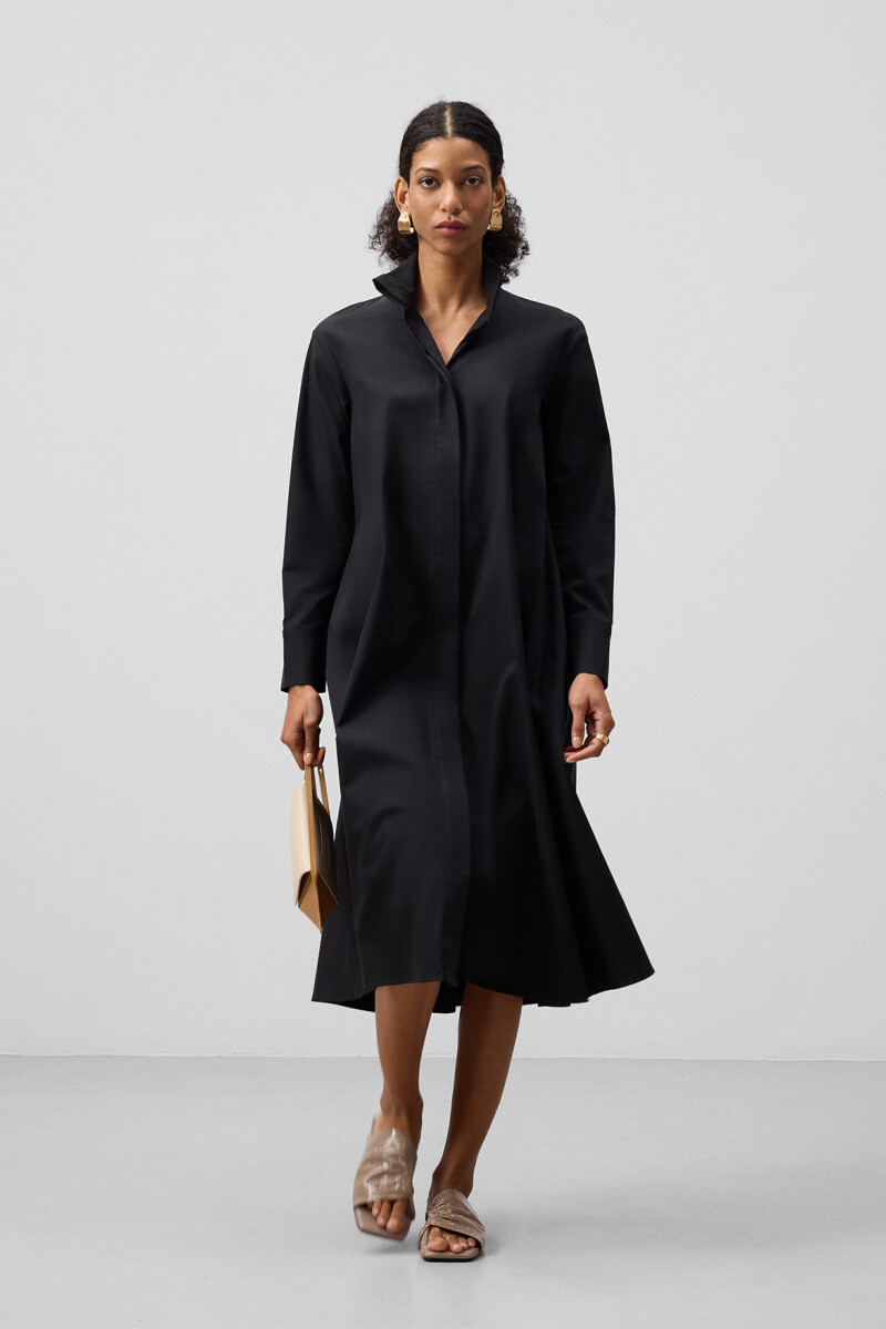 VESTIDO CAMISERO MIDI MUJER Negro