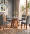 Juego De Comedor 4 Sillas + Mesa Tapa De Vidrio Celeste Gris / Gris
