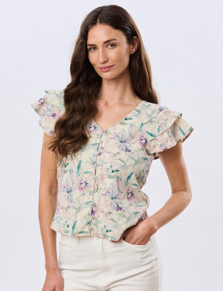 CAMISA DE LINO ESTAMPADA Lila