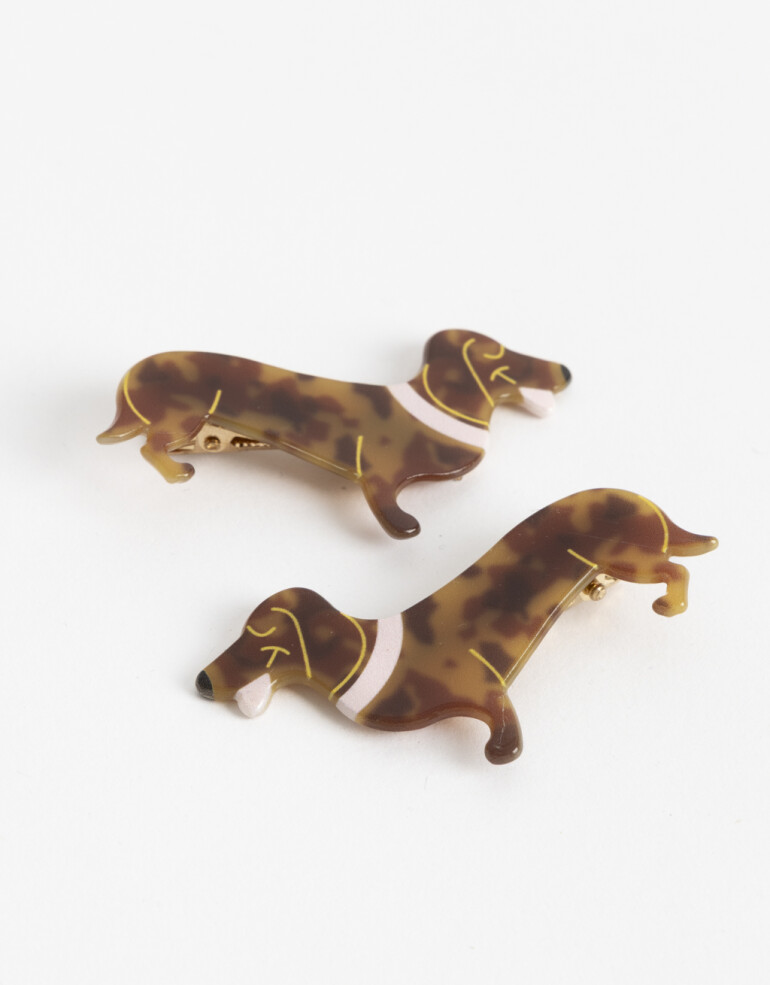 Horquillas con Accesorios Animales Set De Horquillas Perro Salchicha - Marron Carey