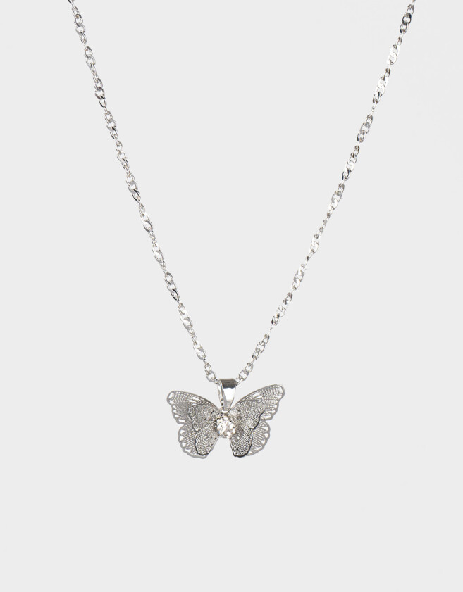 Cadena Corta con Dije Con Mariposas Cadena Con Dije De Mariposa - Plateado