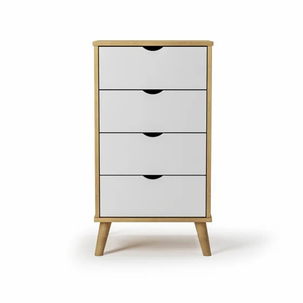 Cómoda en madera maciza con patas - 4 cajones BLANCO