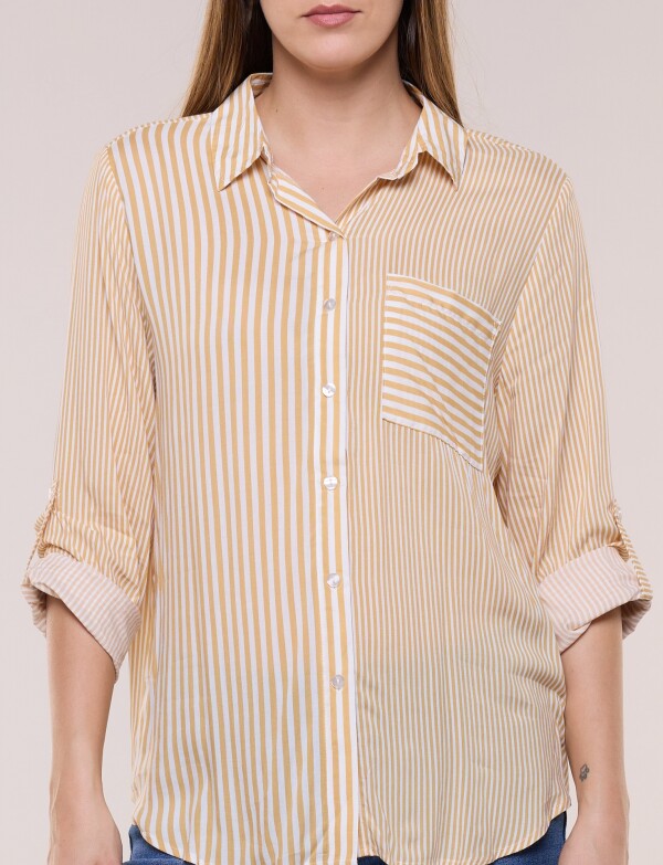 Camisa Rayas Y Ruedo Curvo MOSTAZA