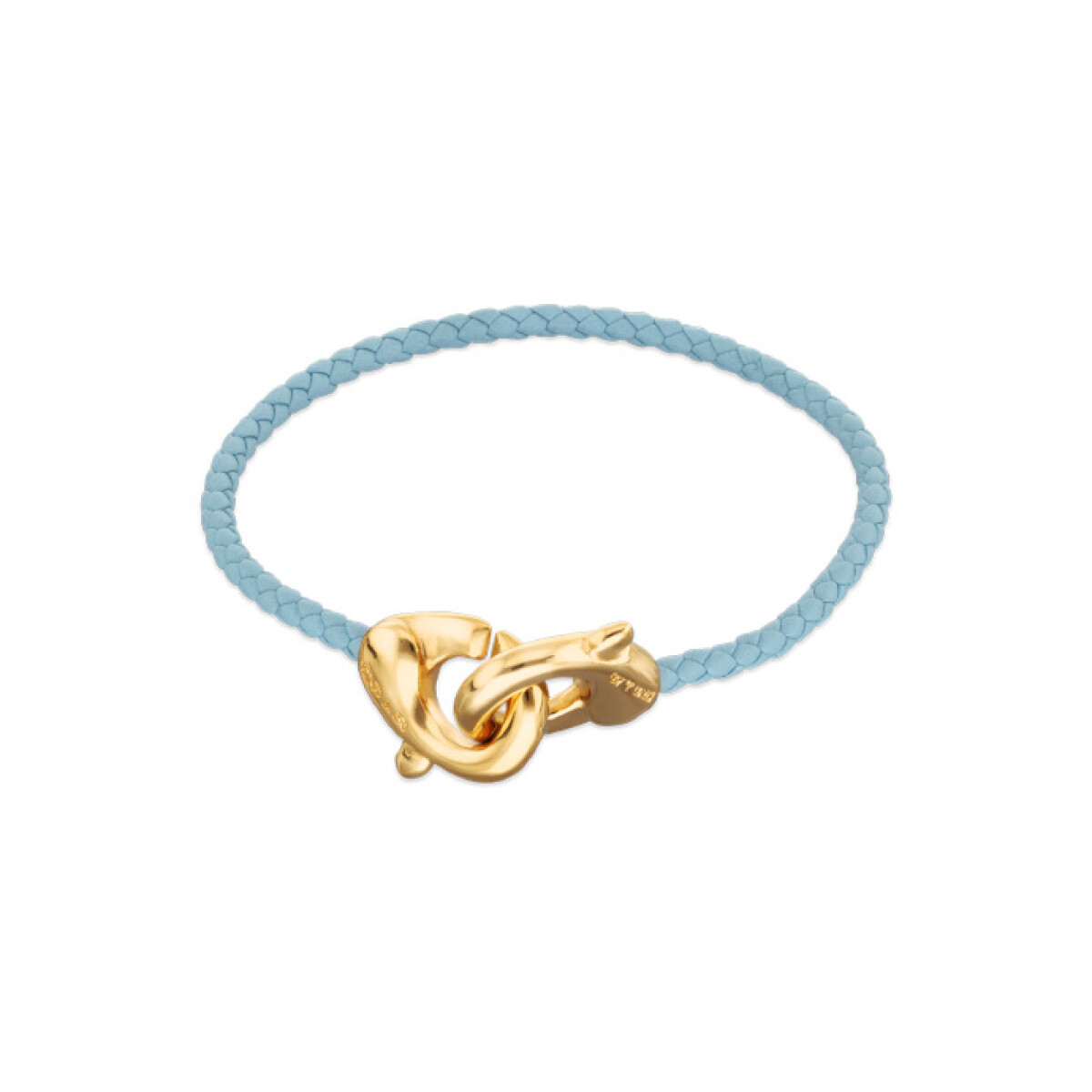 PULSERA DE CUERO AZUL CON MOSQUETÓN ENTRELAZADO BAÑADO EN ORO 18K - Pulsera 