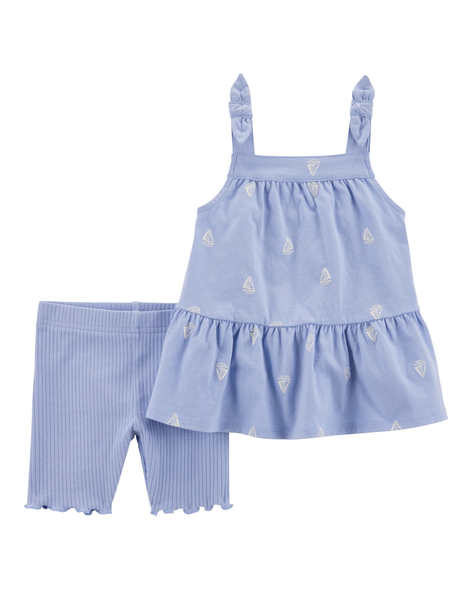Set dos piezas de algodón, short ciclista y musculosa, diseño veleros Sin color