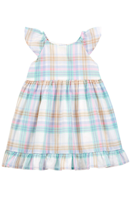 Vestido de popelina con volantes y diseño a cuadros. Talles 3-24M Sin color
