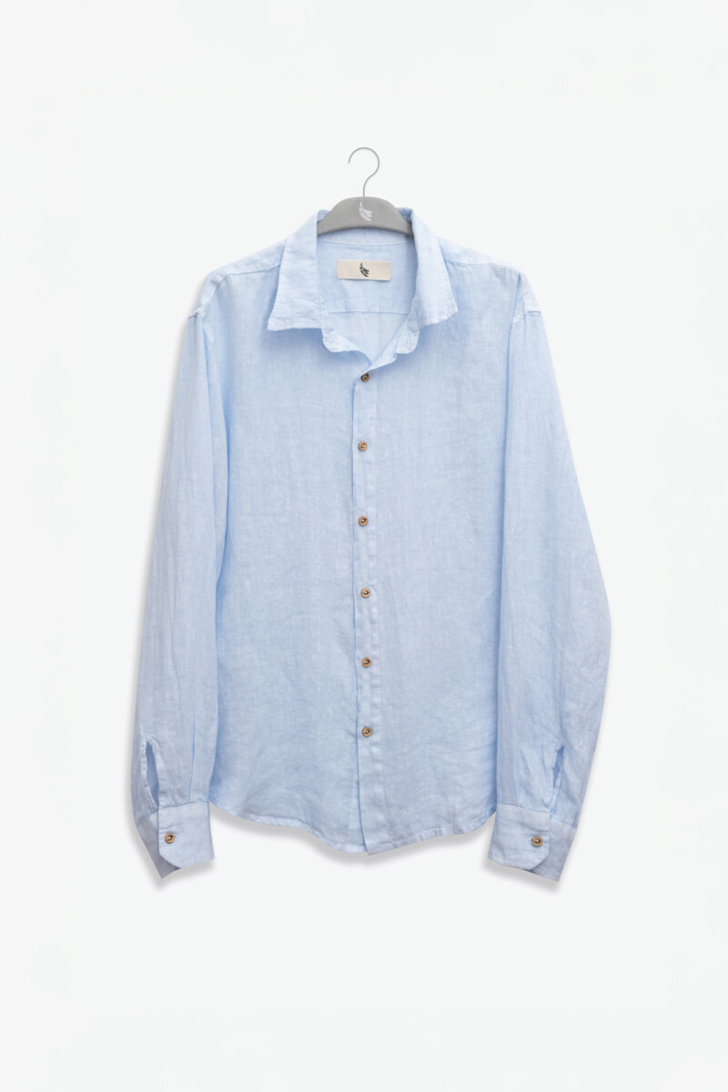 100% LINEN LONG SLEEVE SHIRT Celeste