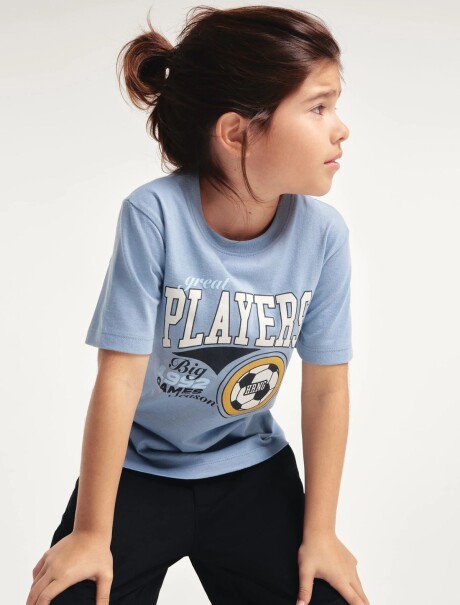 CAMISETA BÁSICA CON ESTAMPA CELESTE