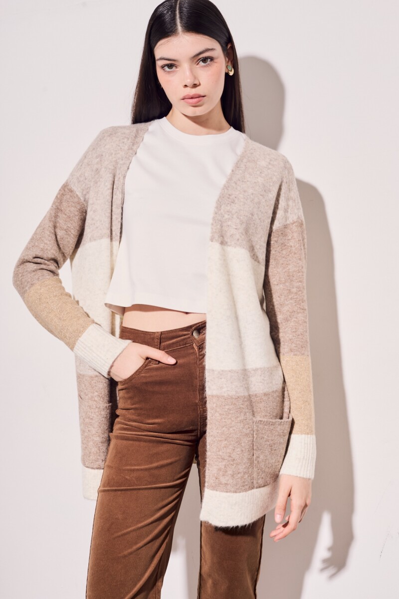 Cardigan Color Block Beige Melange