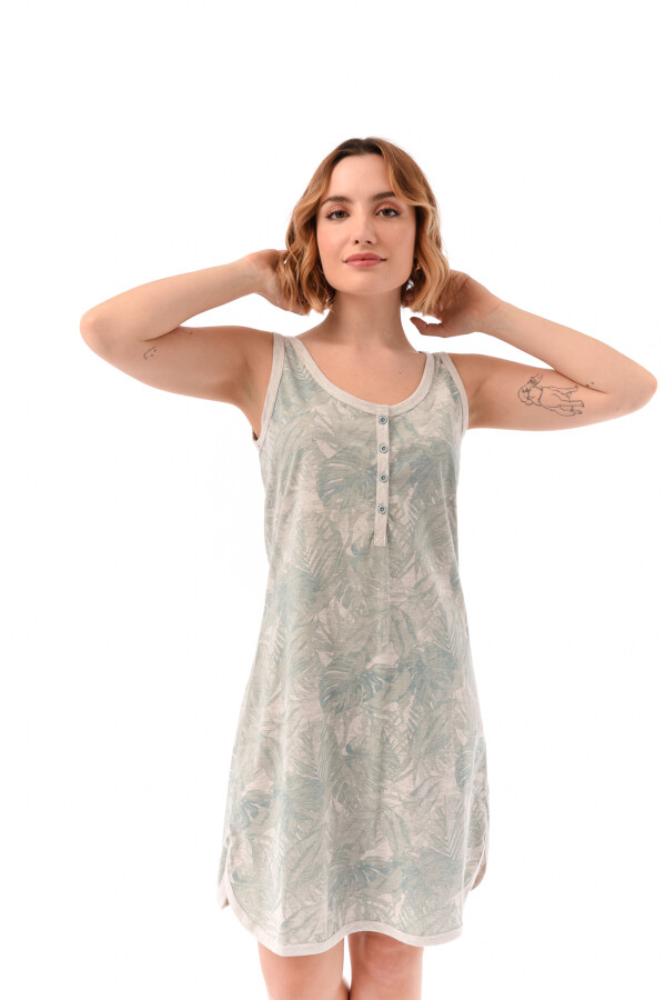 Camisón Sin Marga Con Botones Hojas verde