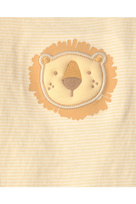 Set tres piezas de algodón, pantalón, remera y babero, marrón y amarillo, diseño leones Sin color