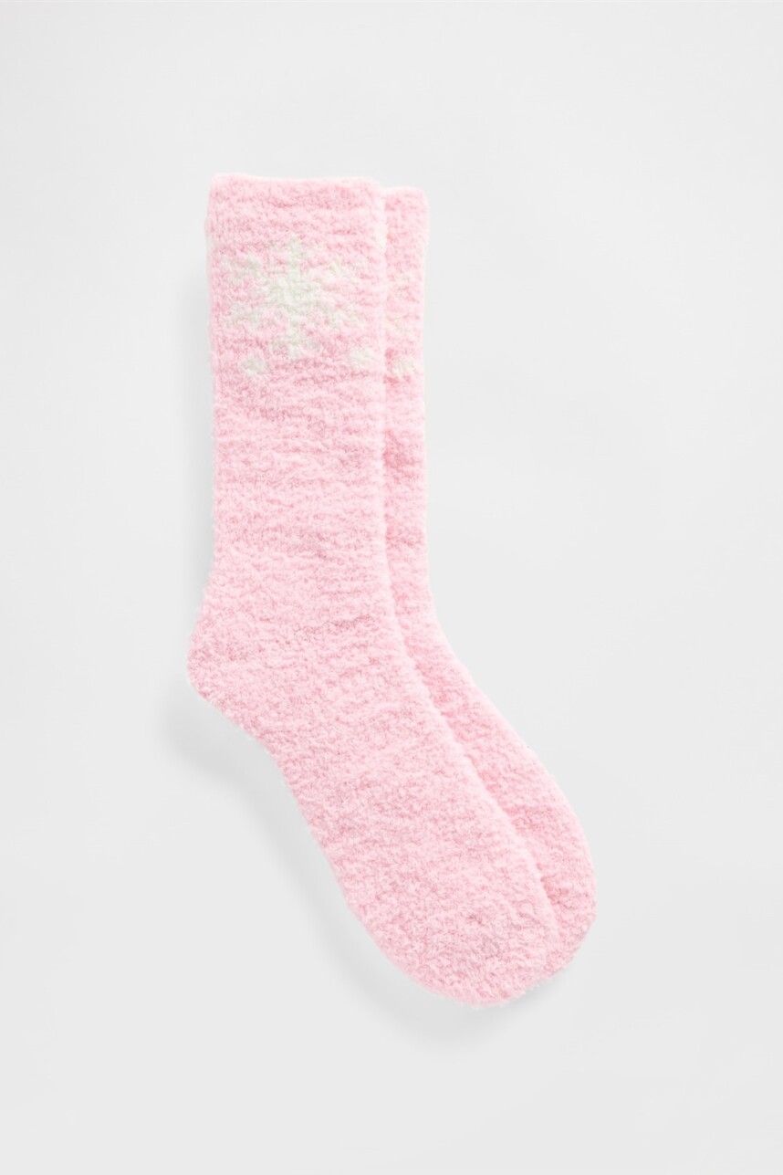 Medias Cozy Mujer Oatmeal Pink Snowflake