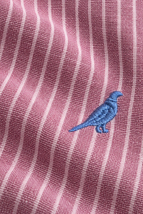 Camisa Lino Hudson Collar Rayas Rosa Coral