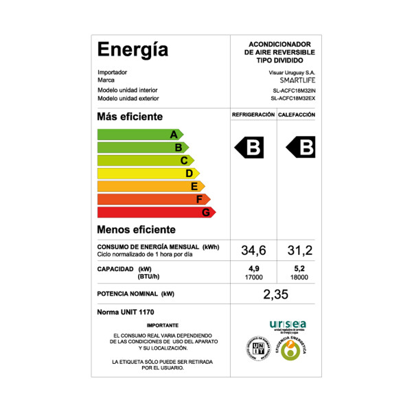 Aire Acondicionado Smartlife Sl-acfc18m32 AIRE ACONDICIONADO SMARTLIFE 18000BTU AC