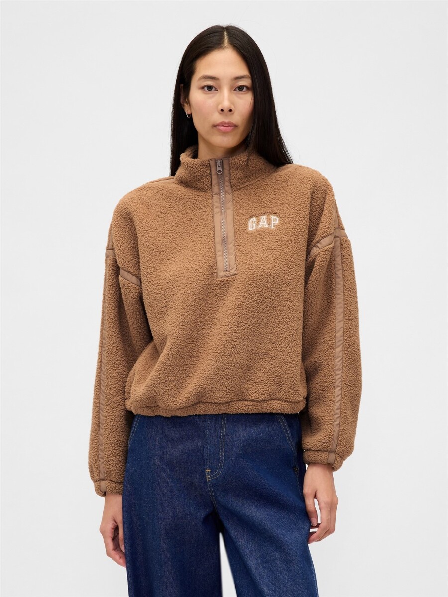 Buzo Polar Medio Cierre Logo Gap Mujer - Camel Hair 