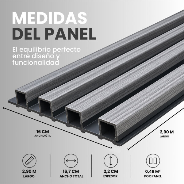 Pack x50 Wpc Simil Madera Wall Panel Lambrin 2.90x16.7 Gris negro 1