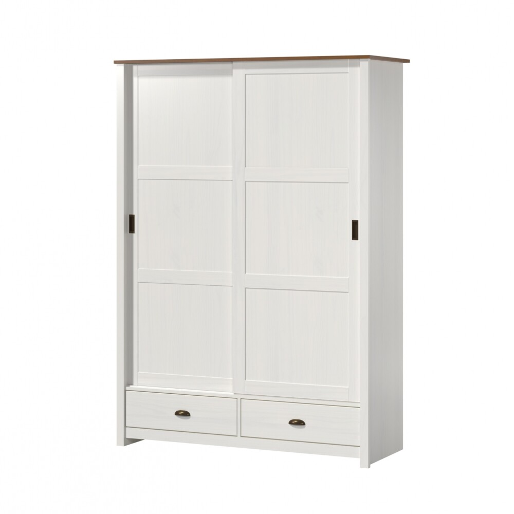 Ropero 2 puertas corredizas 2 cajones - Madera maciza Blanco